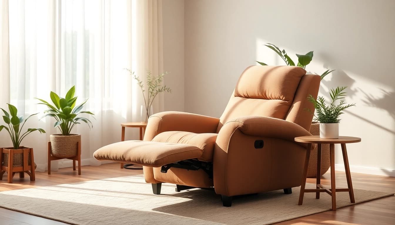 Relaxing in a sleeping recliner chair with a cozy atmosphere at home.