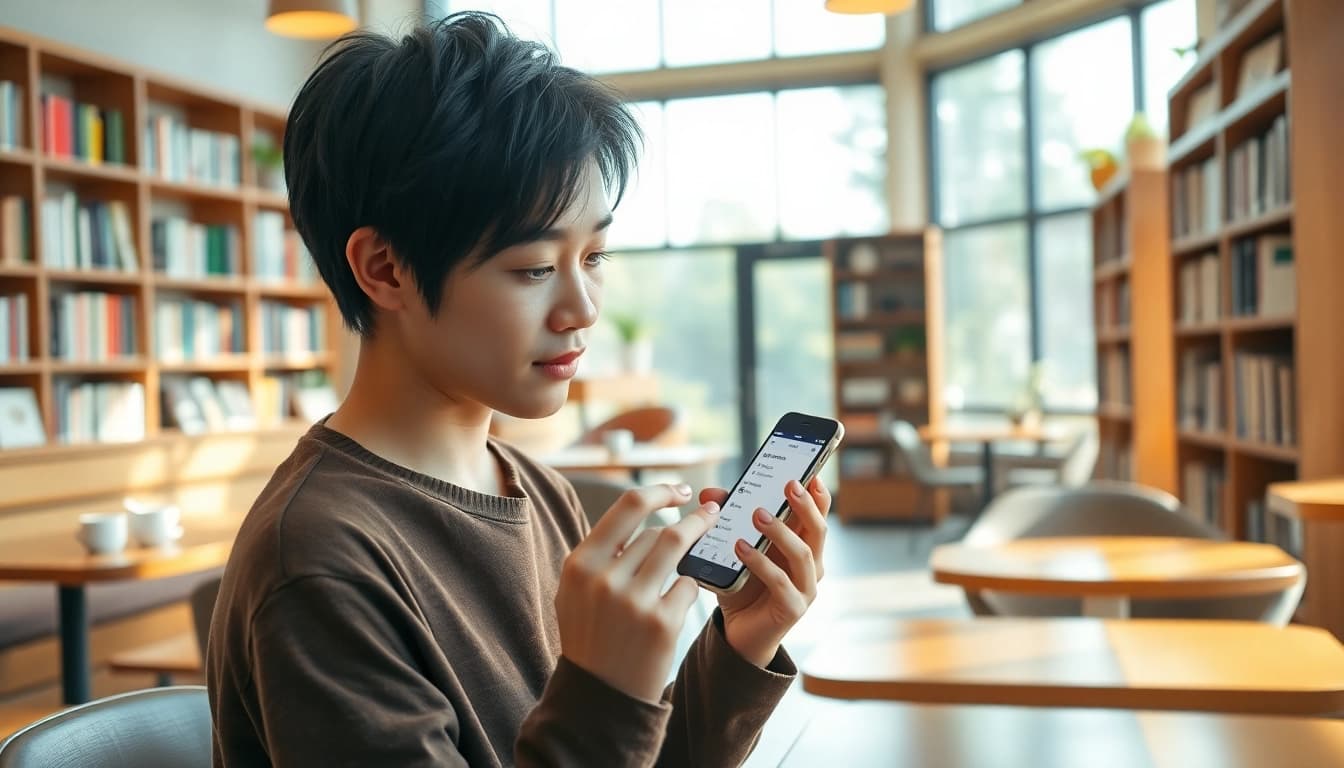 Youdao translation app being used in a cozy café setting.