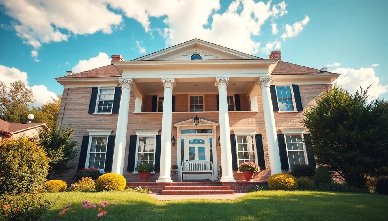 Revamped colonial home renovation showcasing beautiful architecture and landscaping.
