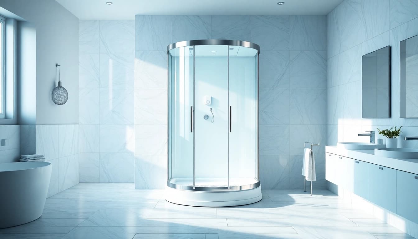Elegante sonni Duschkabine 90x90 in modernem Bad mit klaren Linien und stilvollen Details.