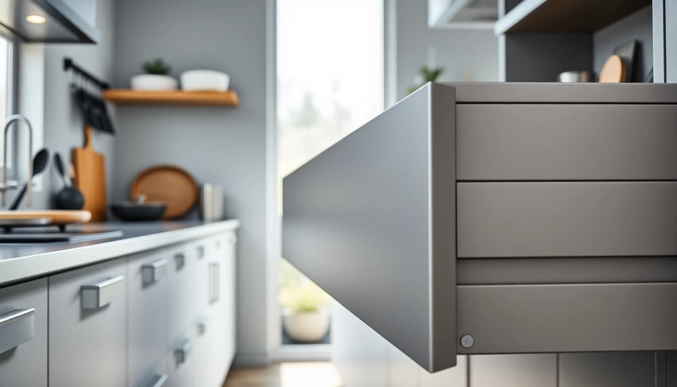 Explore the features of a Double Wall Drawer System in a modern kitchen setting showcasing sleek design.