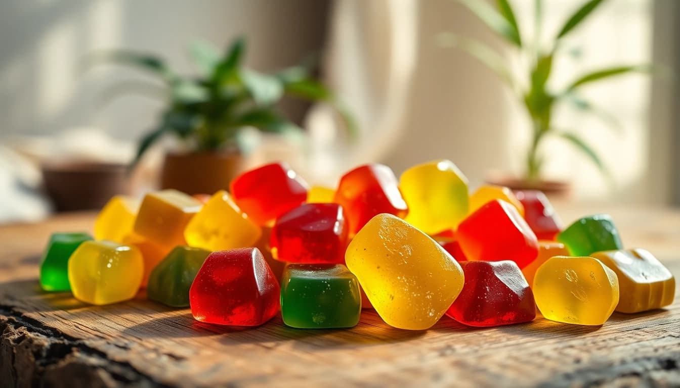 Experience the Strongest THC gummies London with vibrant, colorful textures in a relaxed setting.