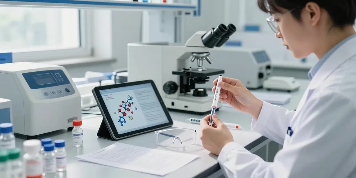 Where to buy retatrutide uk illustrated with a researcher in a lab, examining Retatrutide research pens and high-tech equipment.