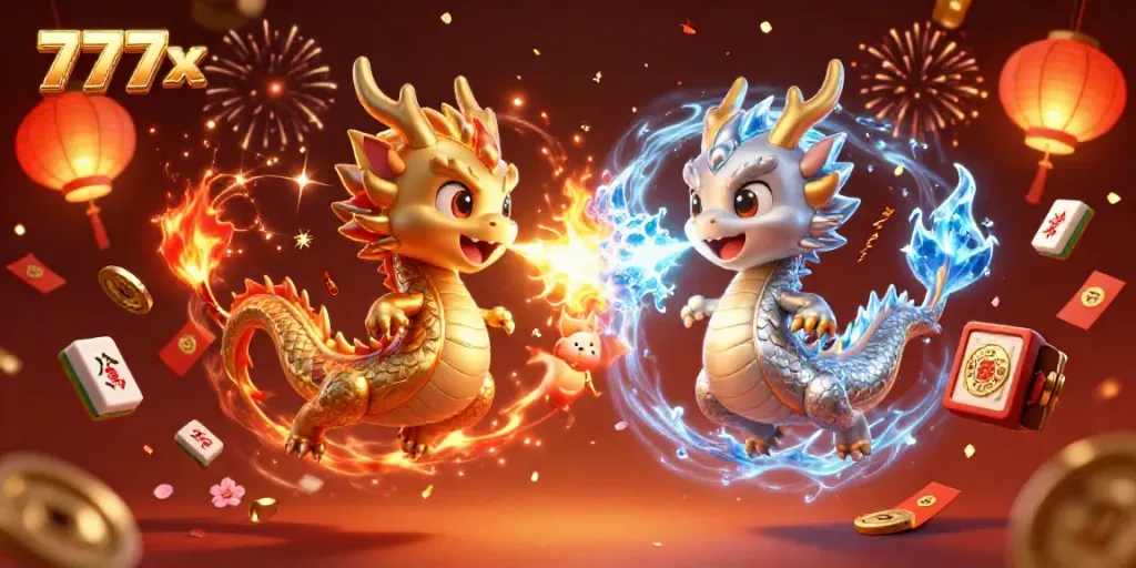 Experience the exciting world of 777x with 3D cartoon dragons and vibrant casino elements.