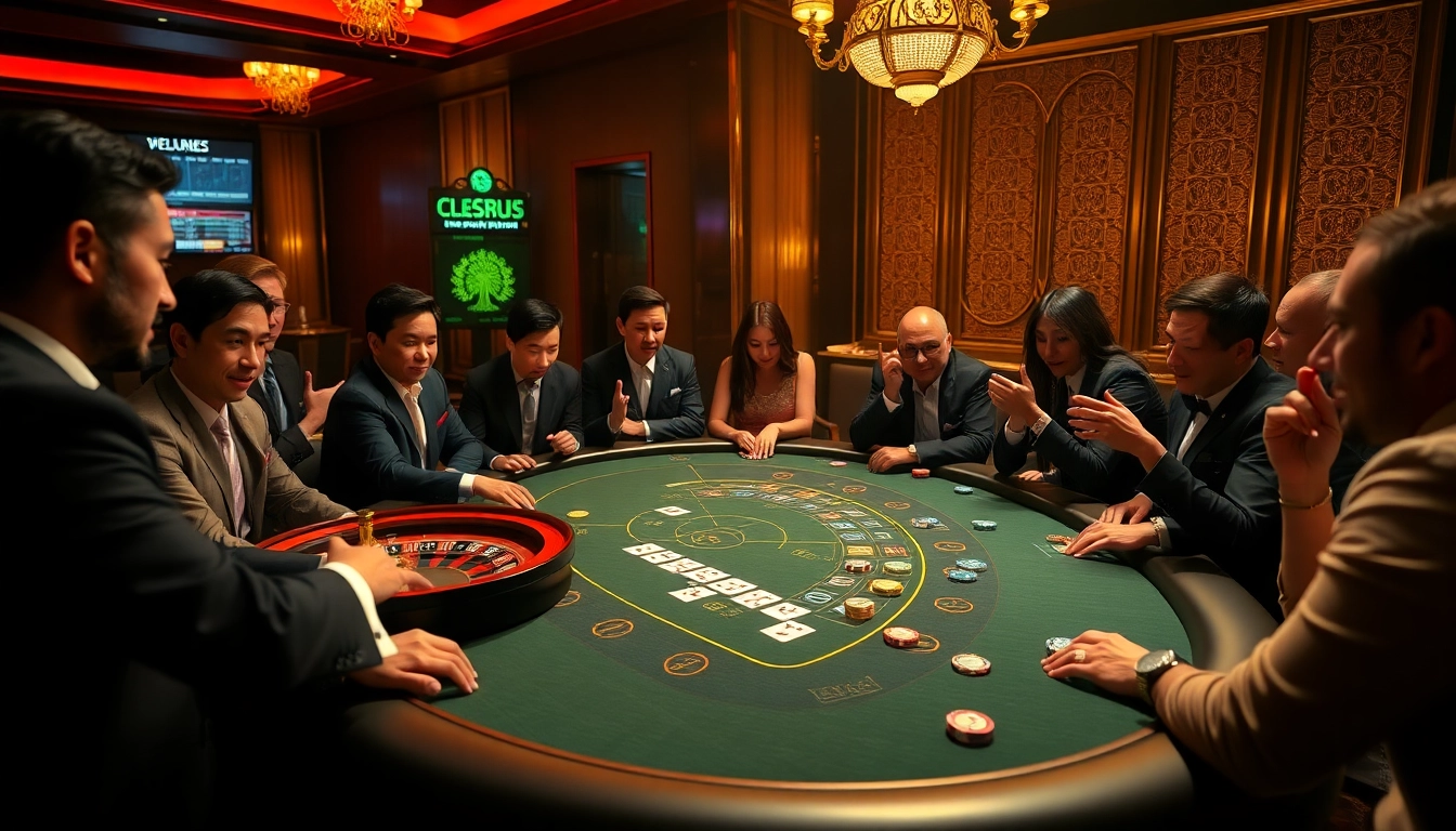SX88 poker players excitedly engage in high-stakes game at a luxurious casino table