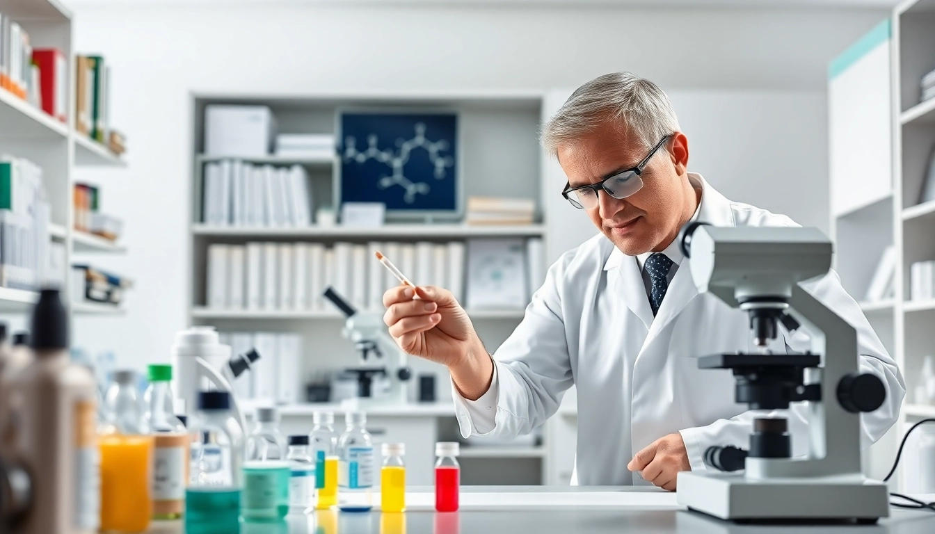 Analyzing Peptides in a professional laboratory with a scientist and lab equipment.
