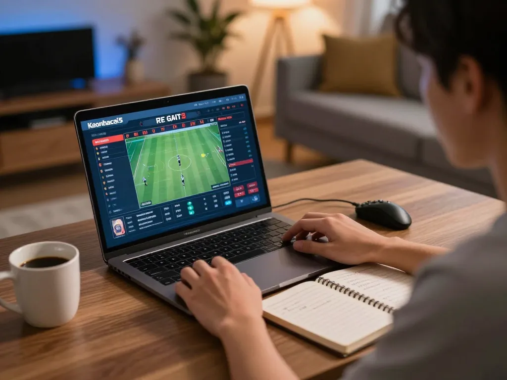 Engaged player using Keonhacai5 for live sports betting strategies at home.