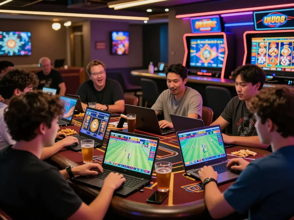 Engaged players enjoying online betting on UU88 platform in a lively gaming atmosphere.