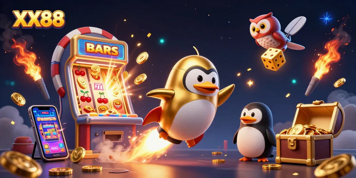 Win big with XX88 as a golden penguin navigates a thrilling casino universe!