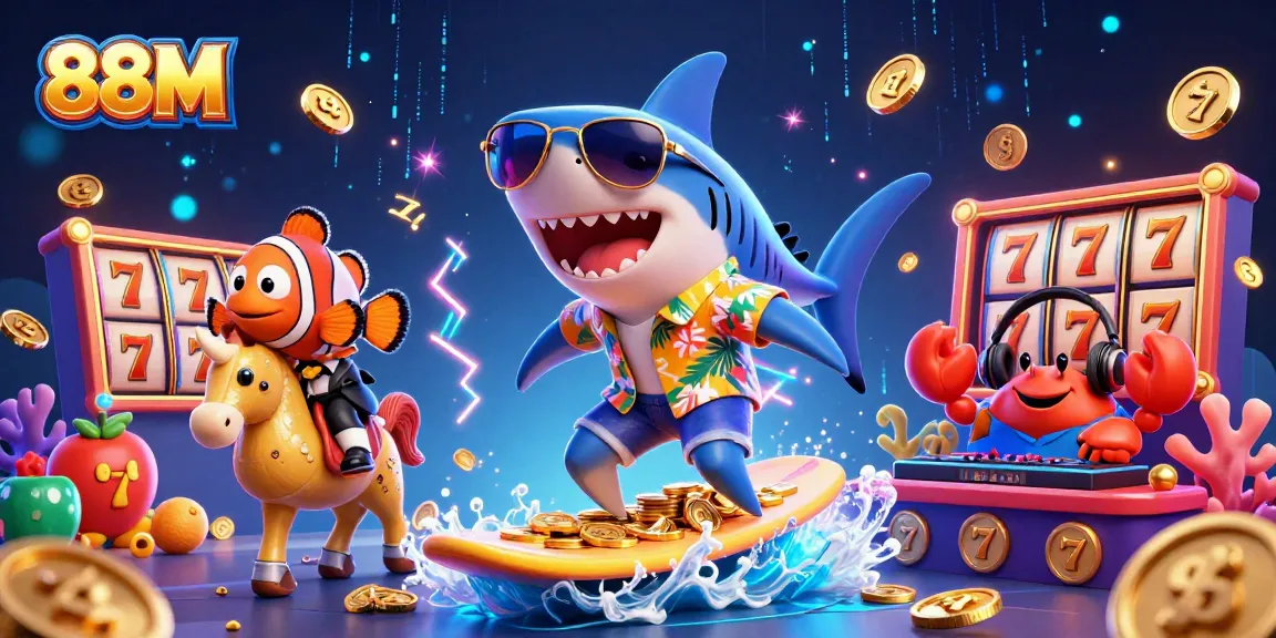 Engage with the thrilling world of 88M in this vibrant casino scene featuring a hammer-head shark.