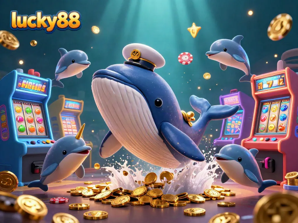 Join the fun with lucky88 as a cartoon whale and friends dive into a sea of casino excitement!