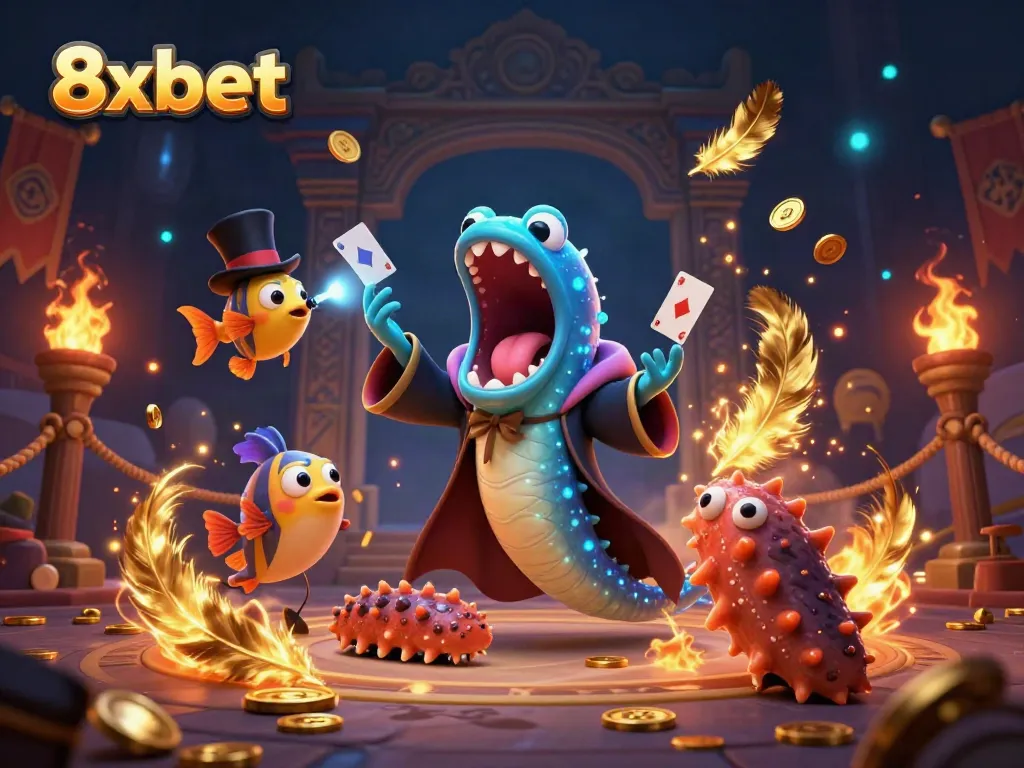 Experience thrilling card tricks in an enchanting underwater casino scene brought to life by 8xbet.