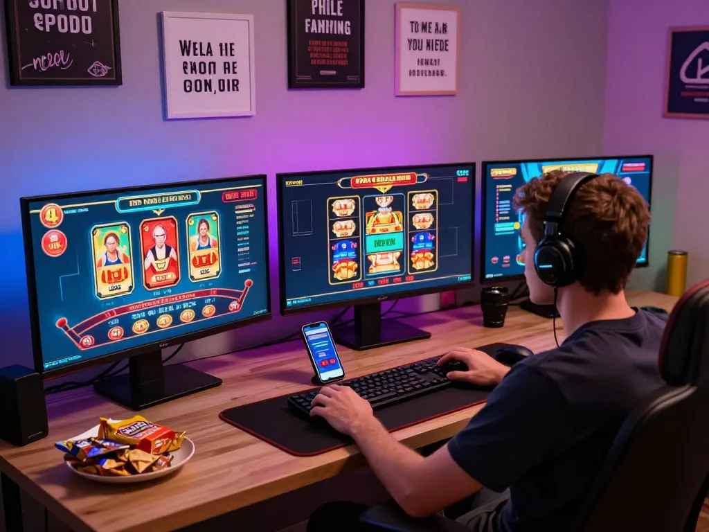 Engaging in online gaming at nhà cái go99 with multiple screens showing captivating games.