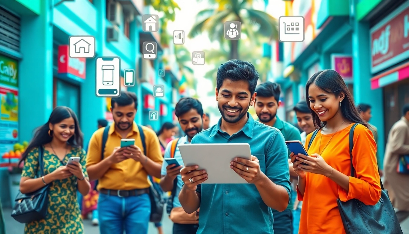 People engaging with Hela Add's platform for buying, selling, and service promotion in Sri Lanka's bustling marketplace.