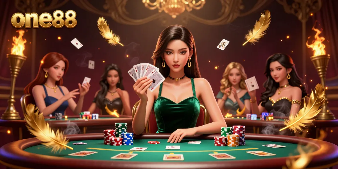 Experience excitement at one88 with a focused poker player holding cards at a luxurious table.