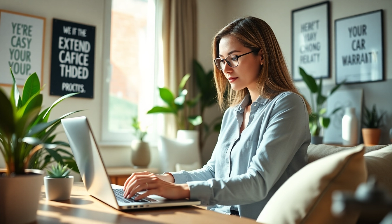 Compare online extended car warranty quotes efficiently in a cozy home office setting.