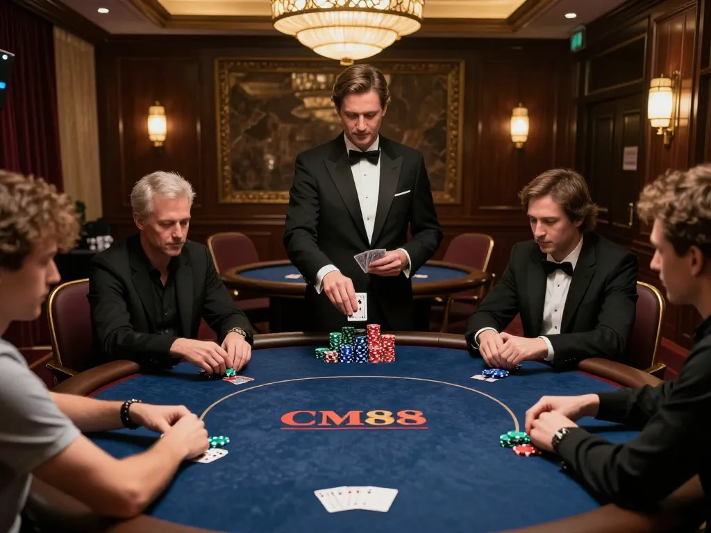 Engage in strategic poker gameplay at cm88's luxurious casino table.