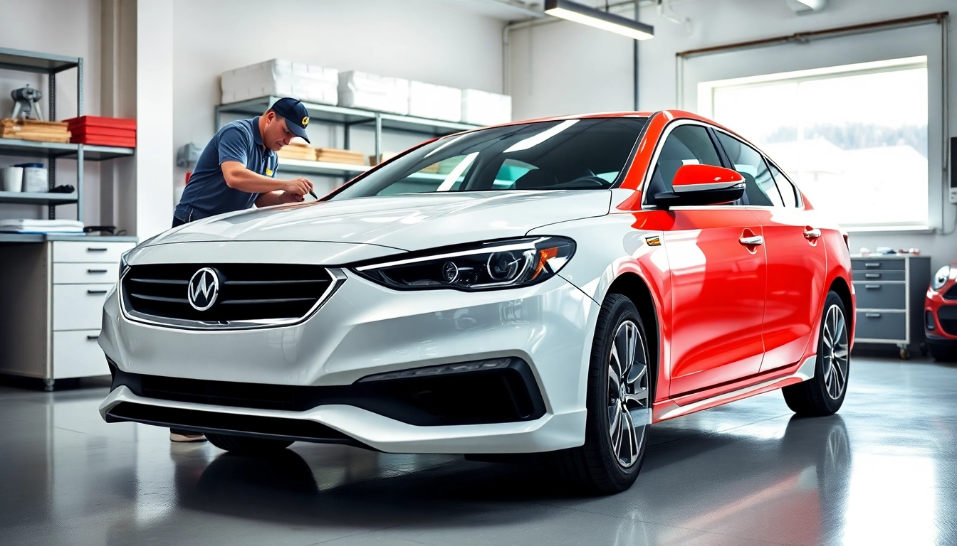 Enhance your car's shine with PPF Chattanooga, featuring a technician applying protective film.