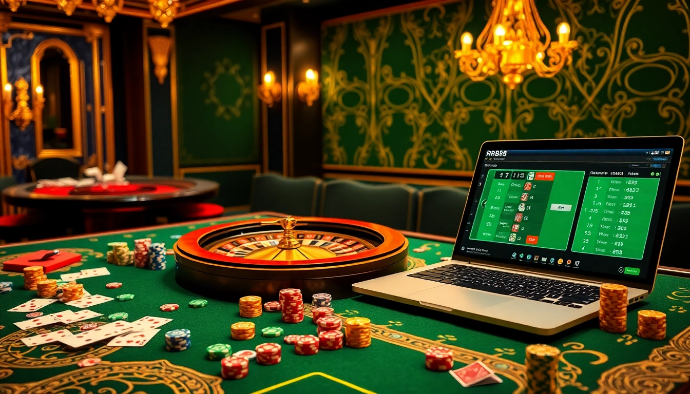 Engaging with high-stakes games at RR88 casino, surrounded by poker chips and cards.