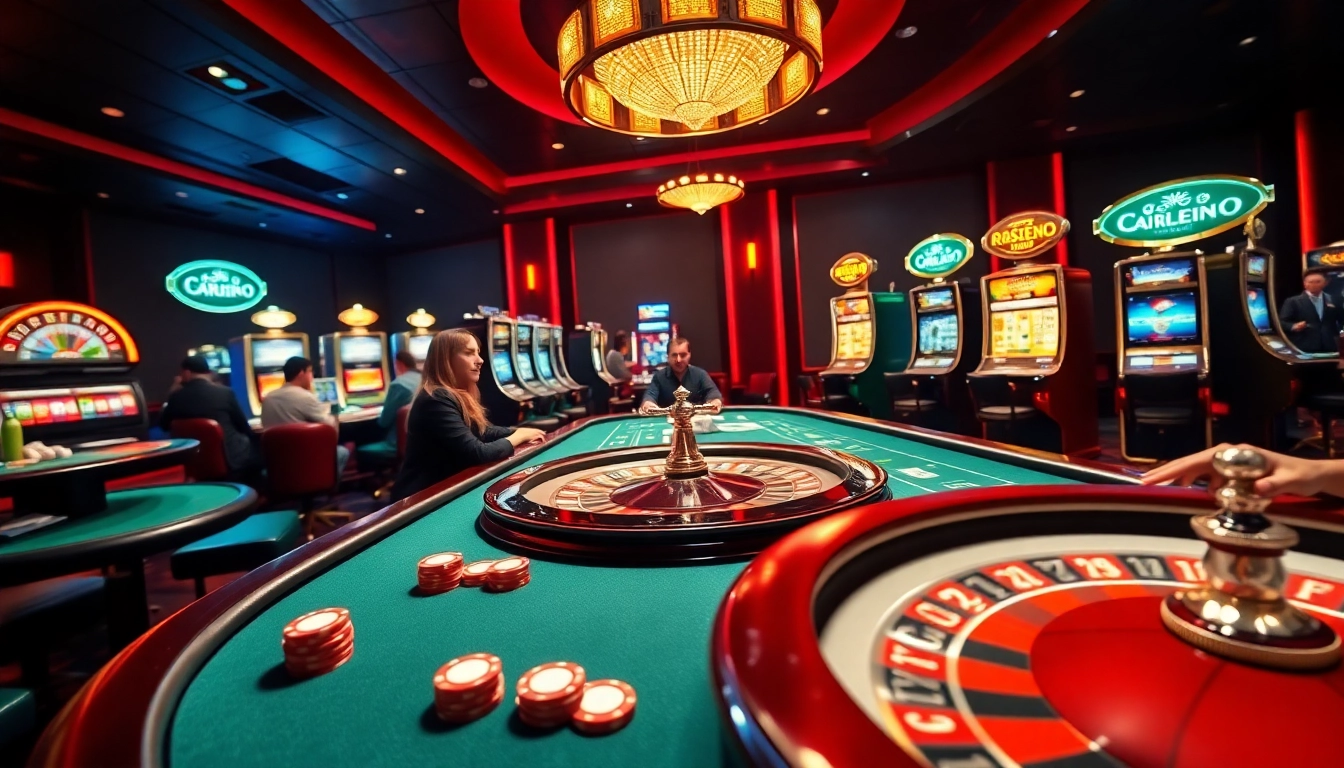 Experience luxury gaming at GG888 with an exciting casino scene featuring poker tables and slot machines.