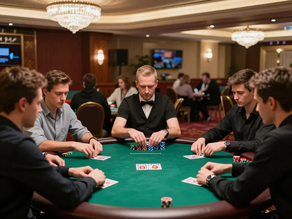 Players strategizing at a poker table during an exciting game at 789F casino.