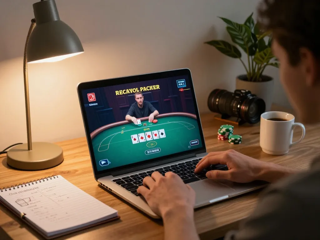 Player enjoying poker on 88vv platform in a cozy home setting, enhancing strategic gameplay experience.