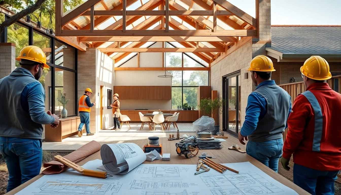 House extension construction showing workers building a modern open-plan living area in Melbourne.