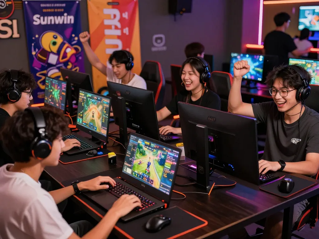 Engaged players enjoying games on Sun win platform in vibrant online gaming setup