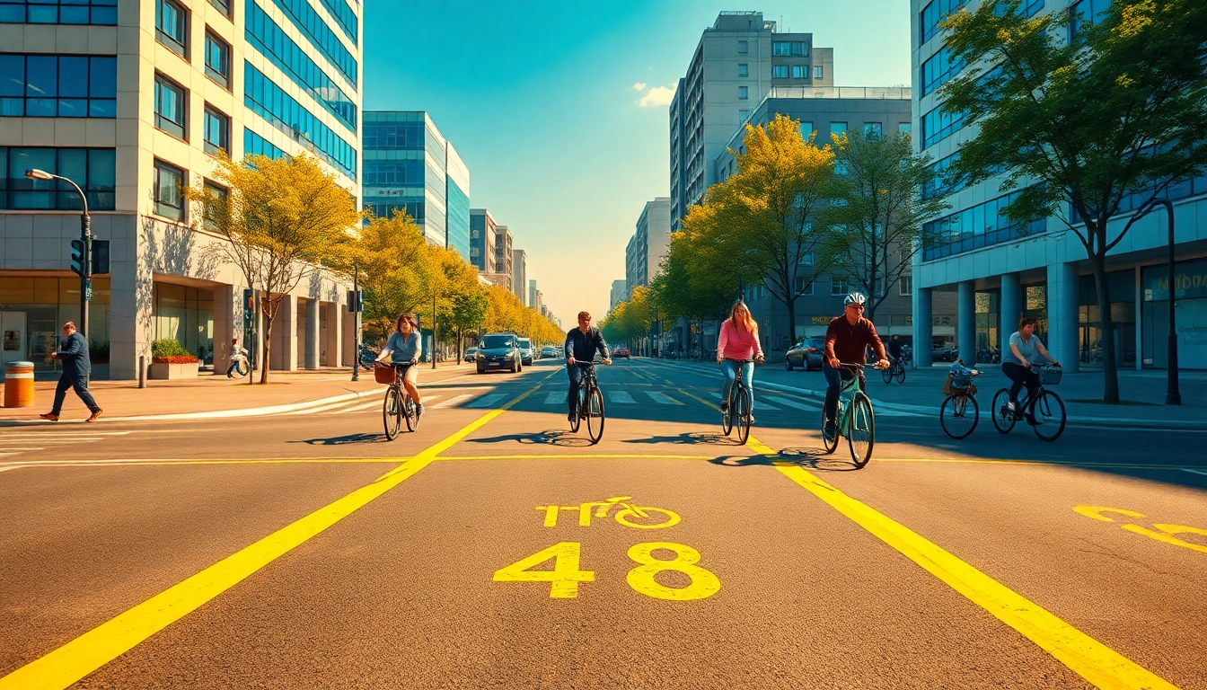 Bicycle box (IA +18) at a busy urban intersection showcasing safe cycling practices and community engagement.