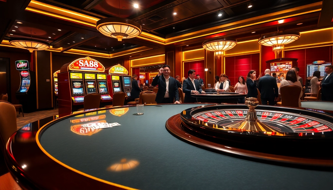 Experience the thrilling atmosphere of sa88 with high-stakes poker, vibrant slot machines, and dynamic roulette action.