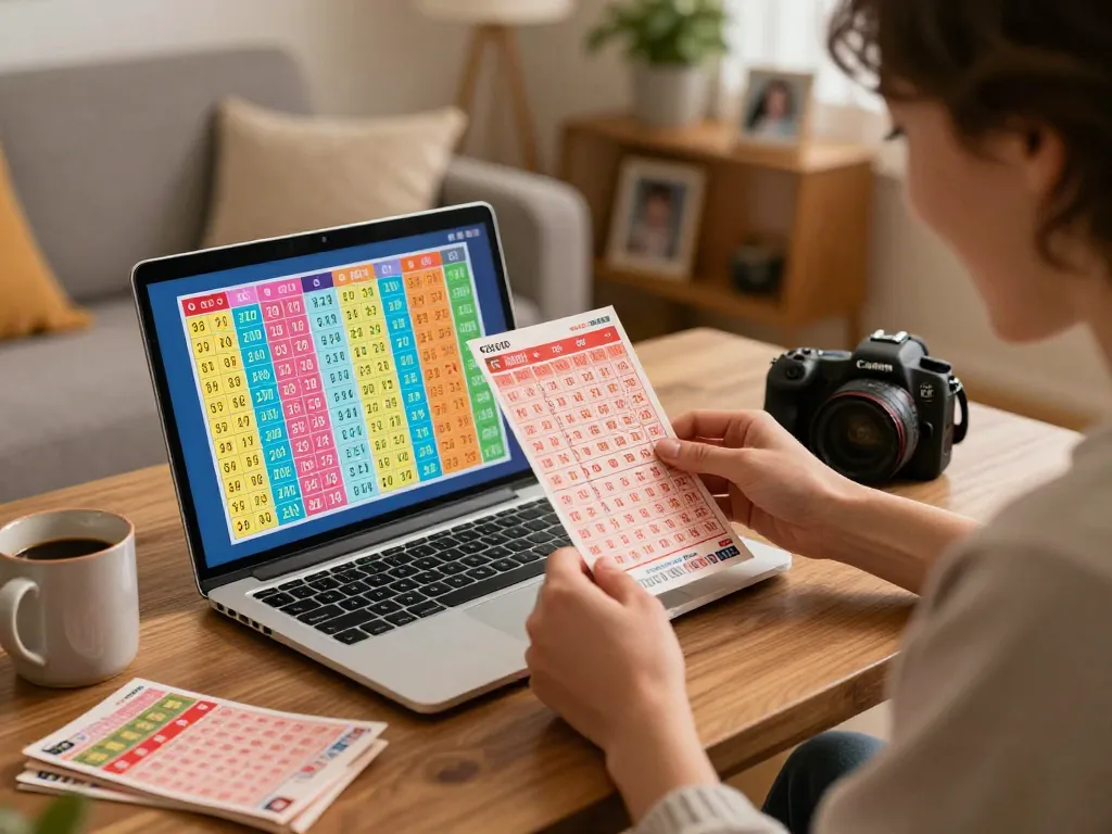 Exciting lo de online scene with a person checking lottery results at home.