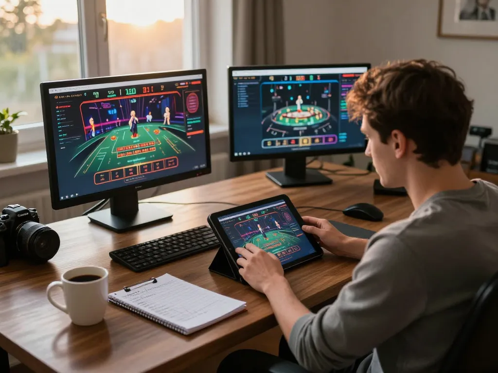 A player engages with link w88 on a tablet for online casino gaming, showcasing a strategic betting environment.