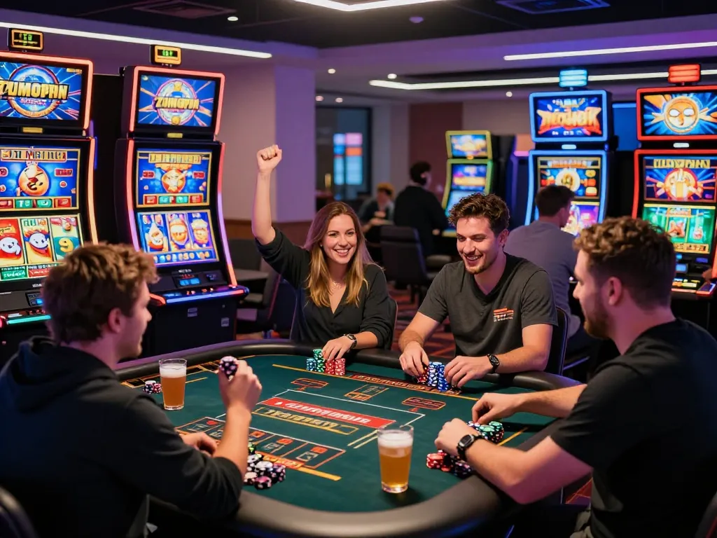 Players enjoying games at Zumospin Nederland casino with vibrant atmosphere and exciting slots.