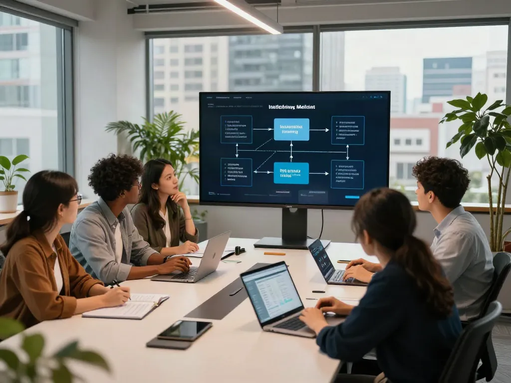 Digital marketing team strategizing instant indexing techniques in modern office setting.