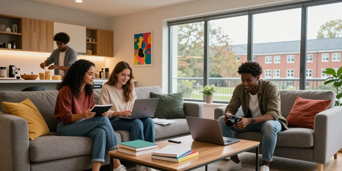 Engaging student life scene showcasing modern Northampton student accommodation with cozy living room and diverse students.