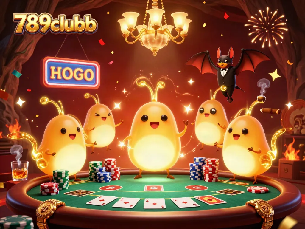 Experience 789clubb's vibrant casino atmosphere with glowing glowworms and poker elements.