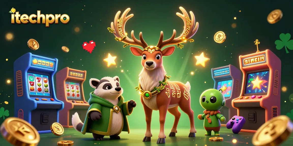 Experience the magic of itechpro with captivating slot reels and mystical characters in a vibrant casino scene.