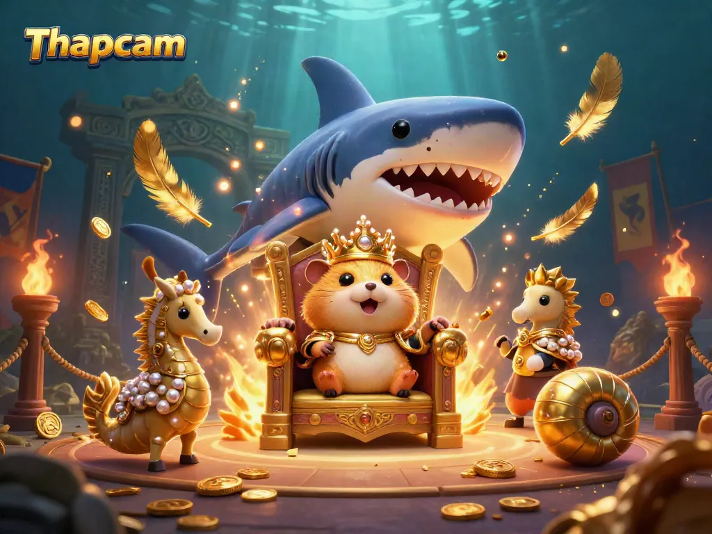 Thapcam showcases a vibrant gaming scene with a fierce hamster king and cartoon elements in a dynamic gambling environment.