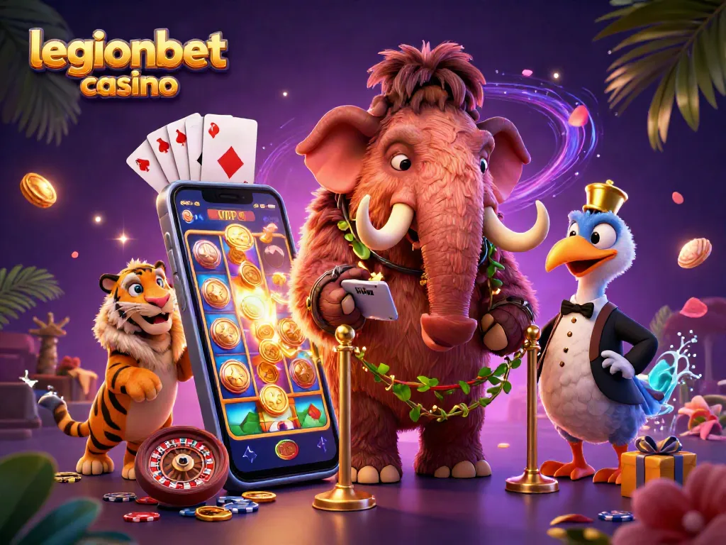Experience the excitement of legionbet casino with cartoon characters at the gaming entrance.