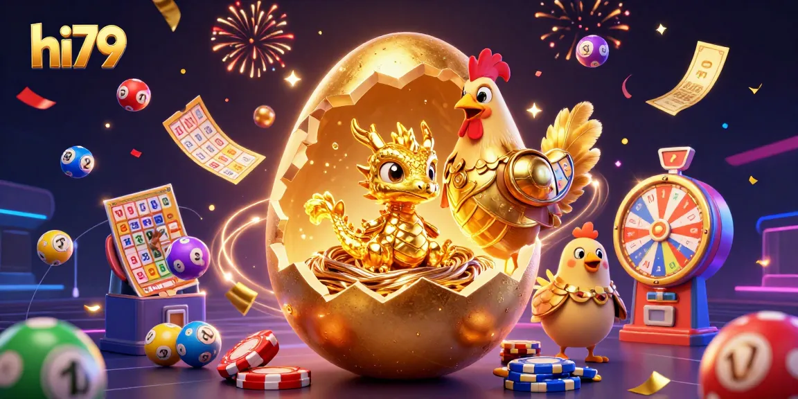 hi79 showcases thrilling lottery excitement with a stunning 3D illustration of a golden dragon amidst vibrant winnings.