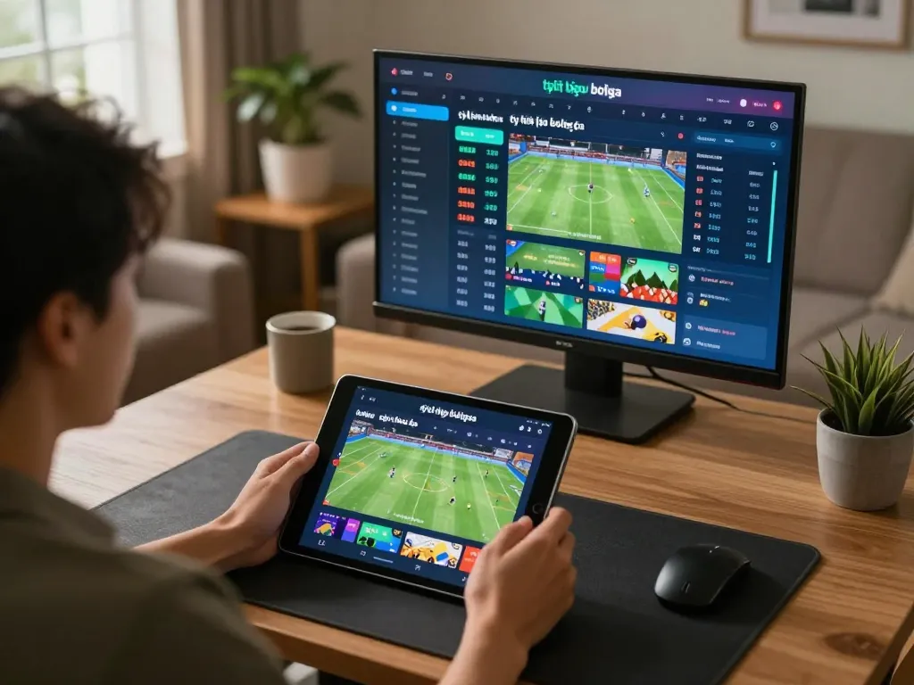 Analyze tỷ lệ kèo bóng đá on a tablet while enjoying home sports betting, capturing excitement and strategy.