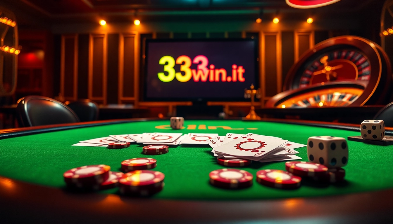 Experience the excitement of online gambling at https://33win5.it.com/ with vibrant casino elements and luxury ambiance.