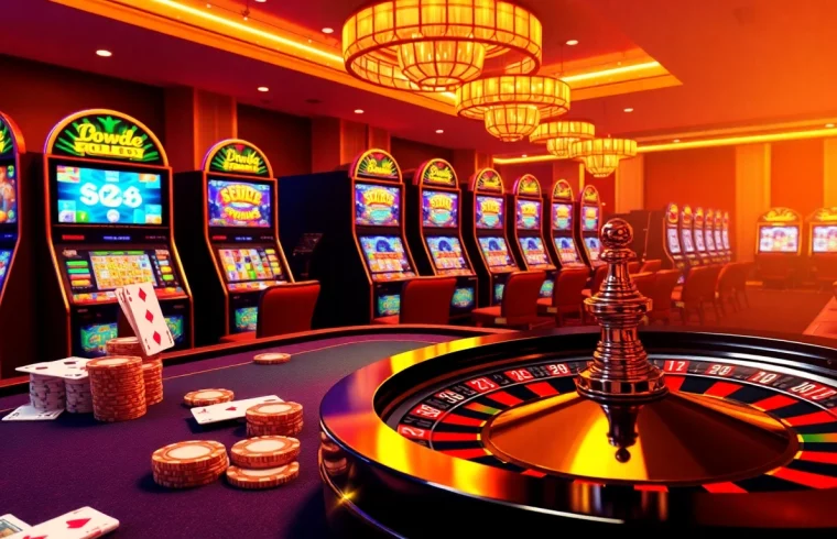 Experience the excitement of pg88 with vibrant casino tables, colorful chips, and dynamic slot machines.