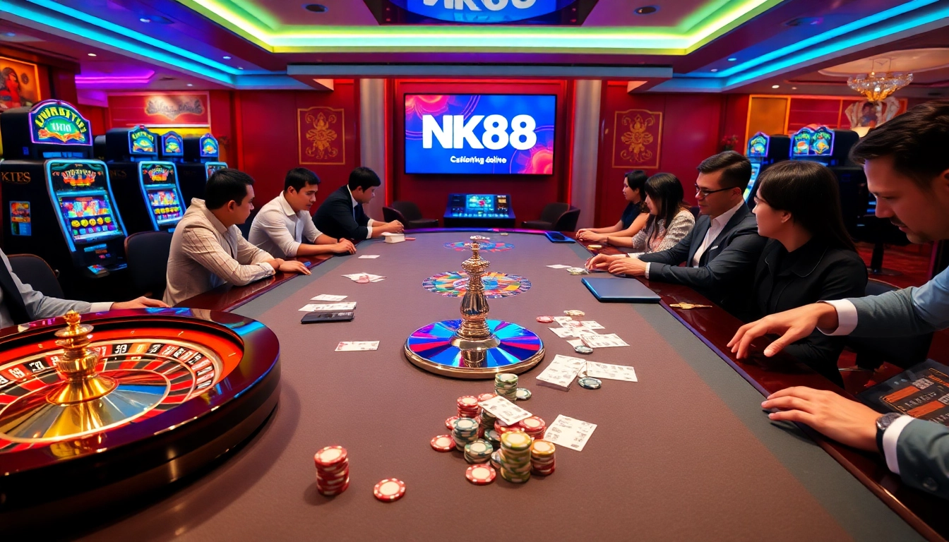 Experience thrilling gameplay at NK88's premium casino tables featuring roulette and slots.