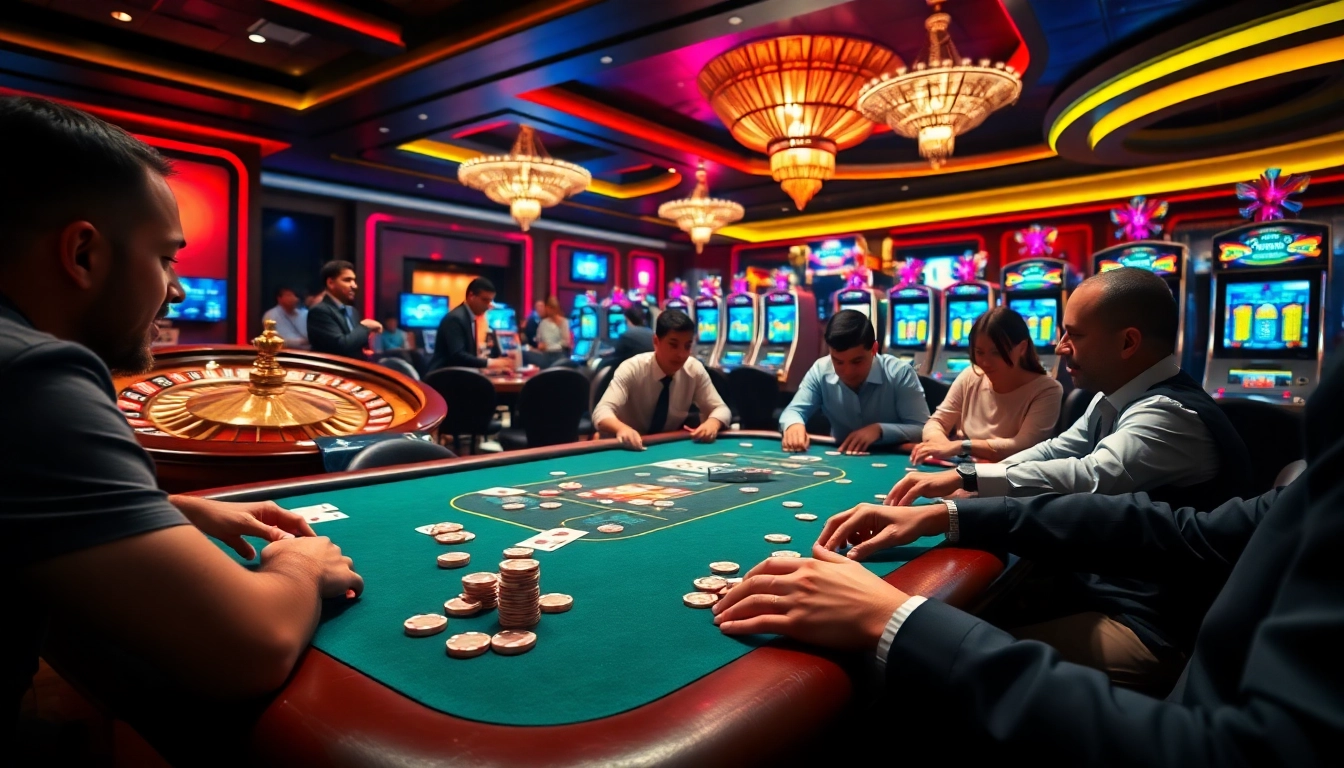 Experience the thrill of G28 with players at a luxury poker table in an exciting casino setting.