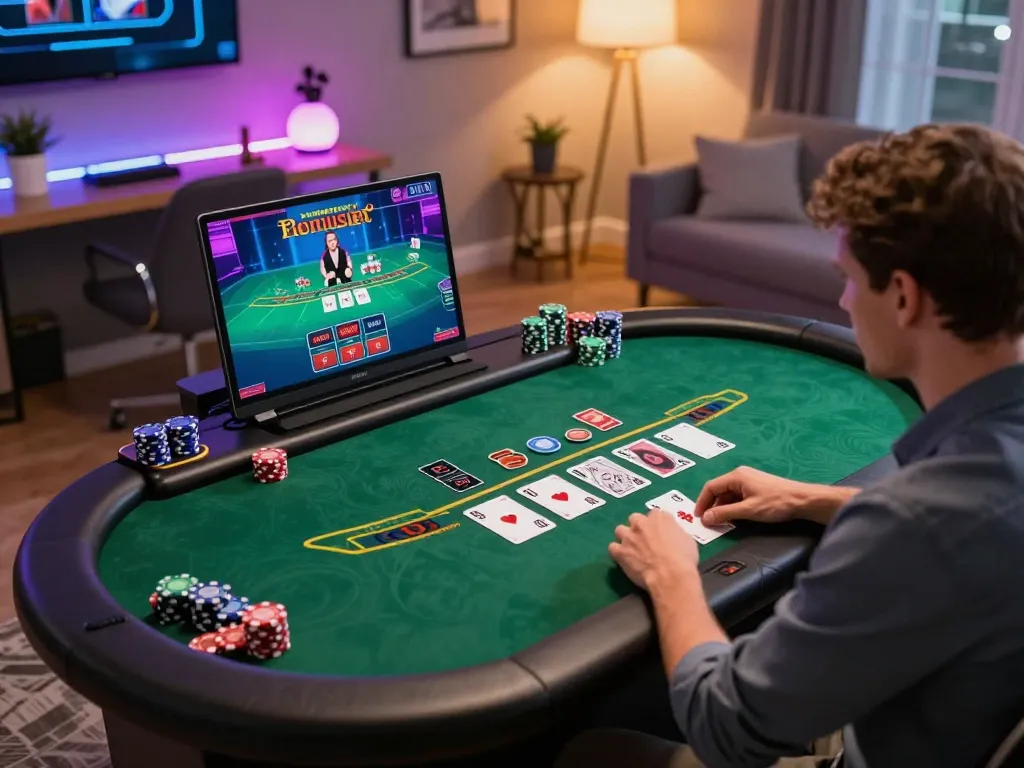 tr88 player engaging in dynamic online blackjack game on laptop with live dealer interface