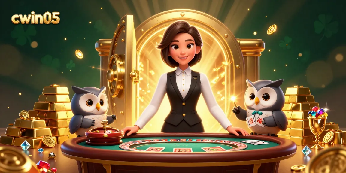 Cwin05 invites players to experience engaging baccarat with professional dealers in a lavish casino setting.