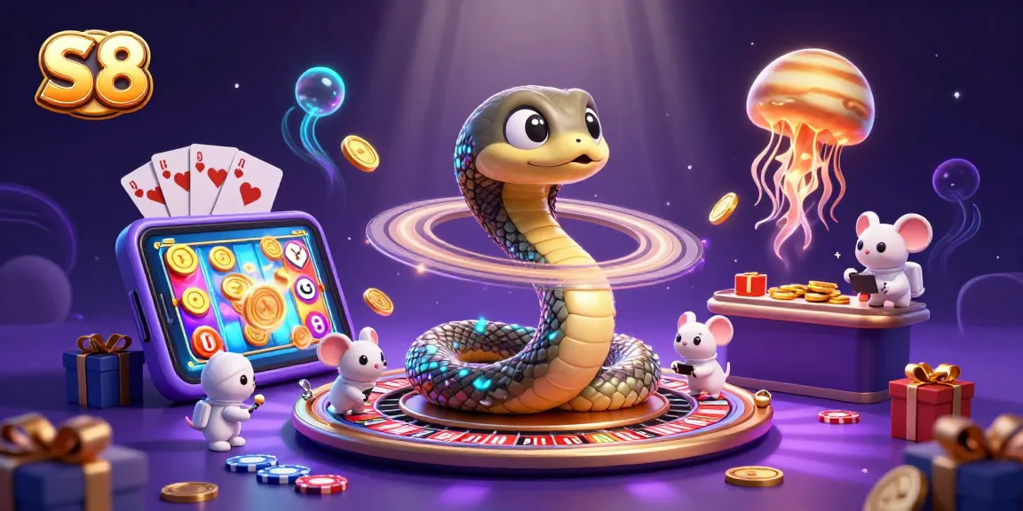 S8 offers immersive gaming experiences with vibrant characters and casino elements dominating the cosmic scene.